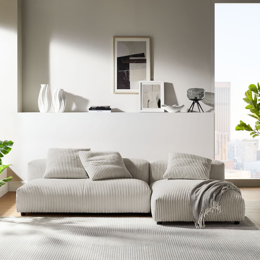 Solace 2-Piece Modular Corduroy Upholstered Sectional Sofa With Chaise