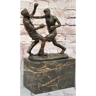 Boxers Boxing Sparring Bronze Metal Sculpture Figures Original Art On Marble Base