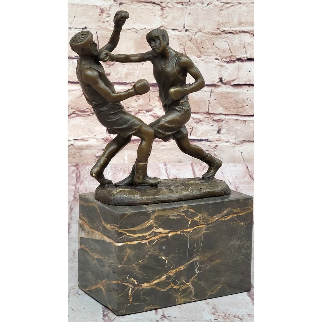 Boxers Boxing Sparring Bronze Metal Sculpture Figures Original Art On Marble Base