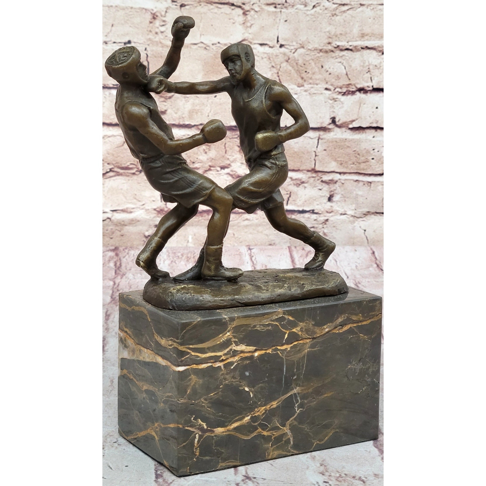 Boxers Boxing Sparring Bronze Metal Sculpture Figures Original Art On Marble Base
