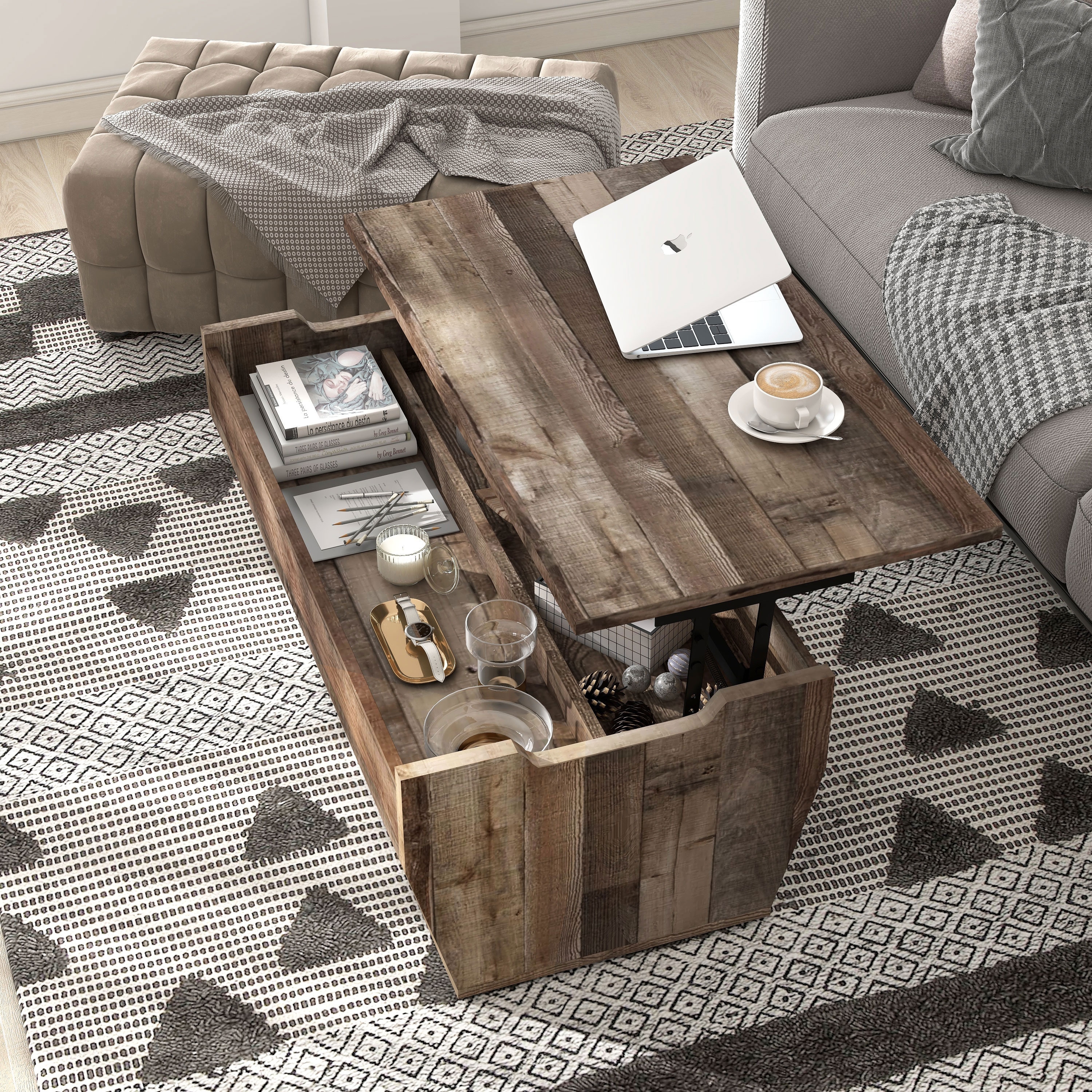 Furniture Of America Rere Rustic 41 Inch Lift Top 2 Shelf Coffee Table Overstock 22648760