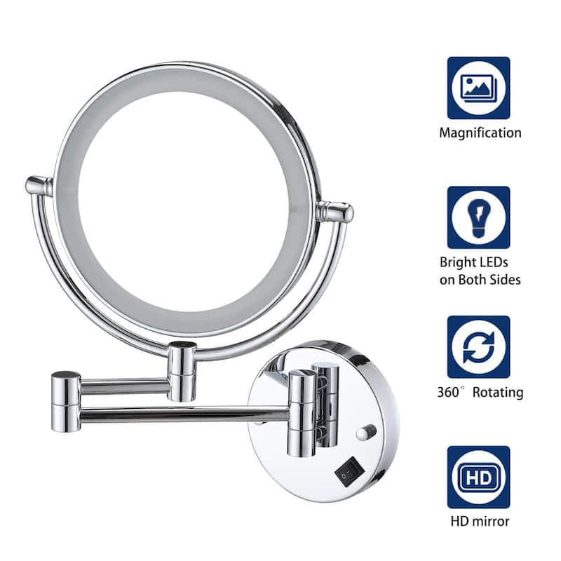 8 Inch LED Wall Mount Two-Sided Makeup Vanity Mirror,Requires Hardwiring