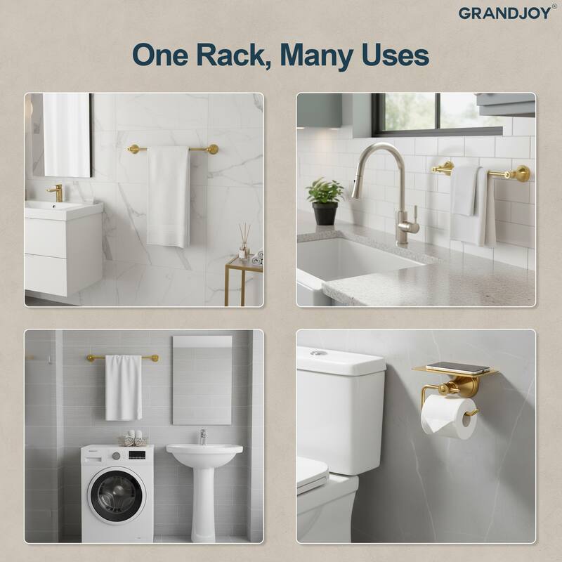 GRANDJOY 4-Piece Bathroom Hardware Set with 23-Inch Single Towel Bar and Shelf Toilet Paper Holder