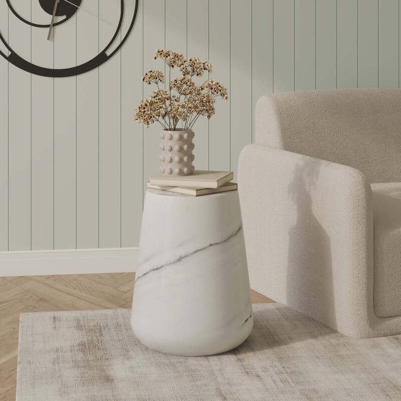 14" Round Side Table in Fiberstone with Tapered Base Design Glint Collection