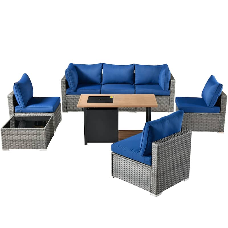 XIZZI 8-piece Outdoor Furniture Patio Wicker Sofa Set with Fire Pit