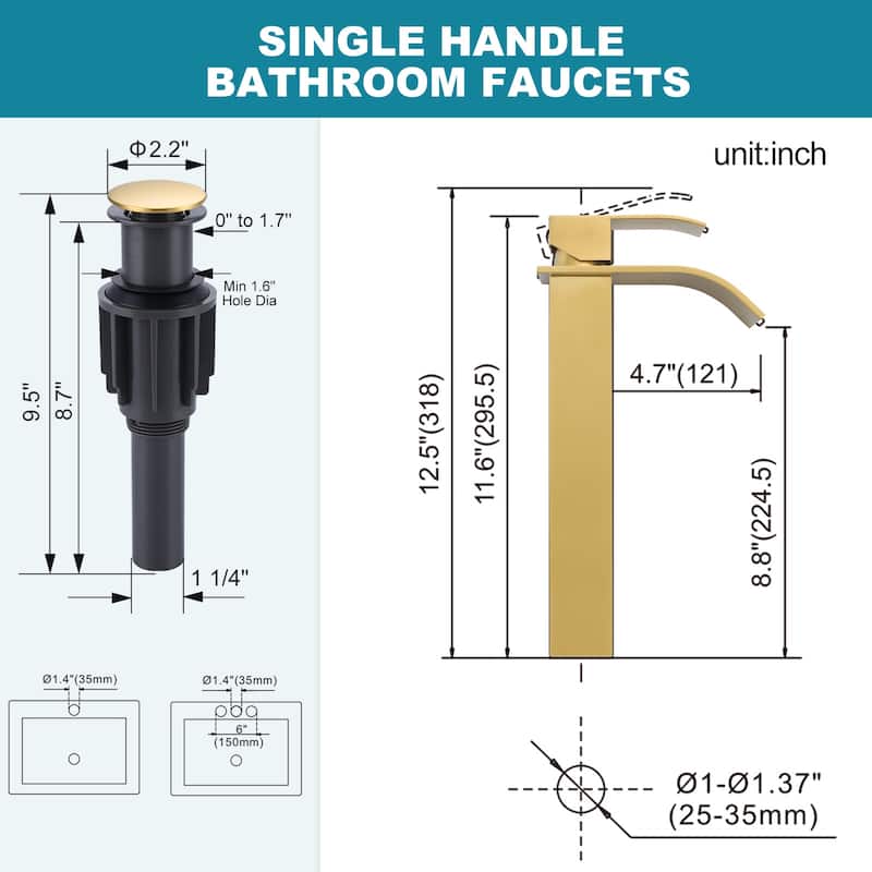 WOWOW Single Handle Single Hole Waterfall Bathroom Vessel Faucet