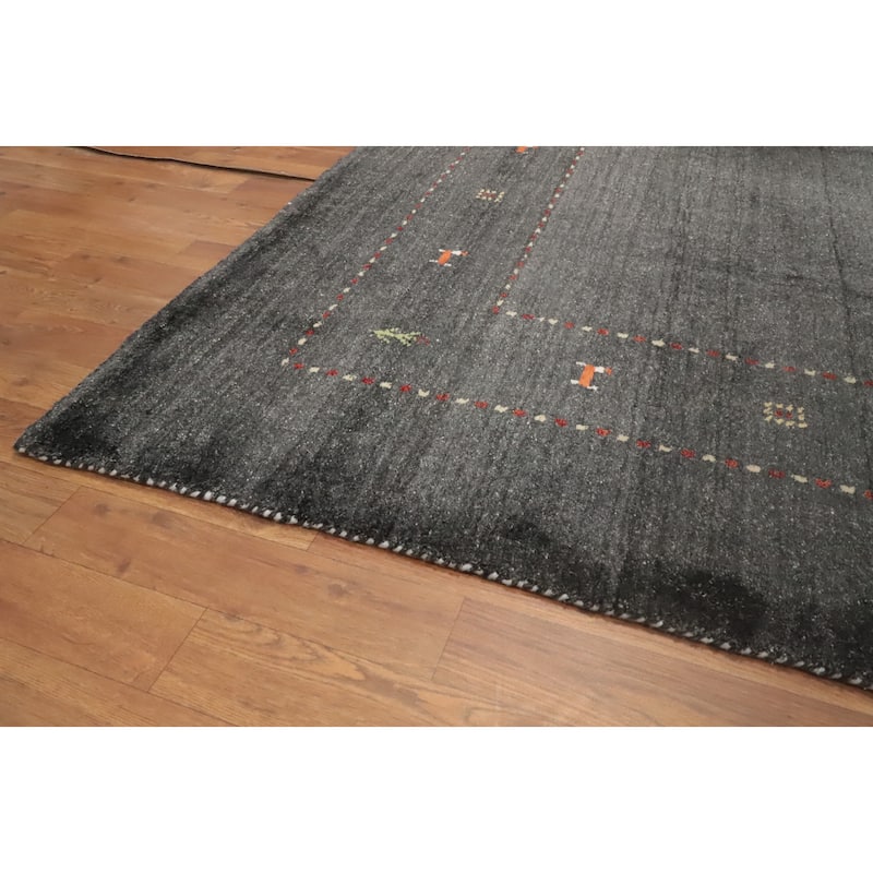 Hand Knotted Oriental 100% Wool Carpet Tribal Animal Pictorial Greys & Charcoal Gabbeh Area Rug - 8' 1'' X 7' 11''