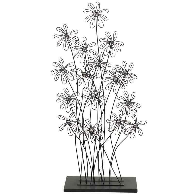 Artistic Metal Tall Floral Sculpture with Crystal Embellishments - Black or Gold