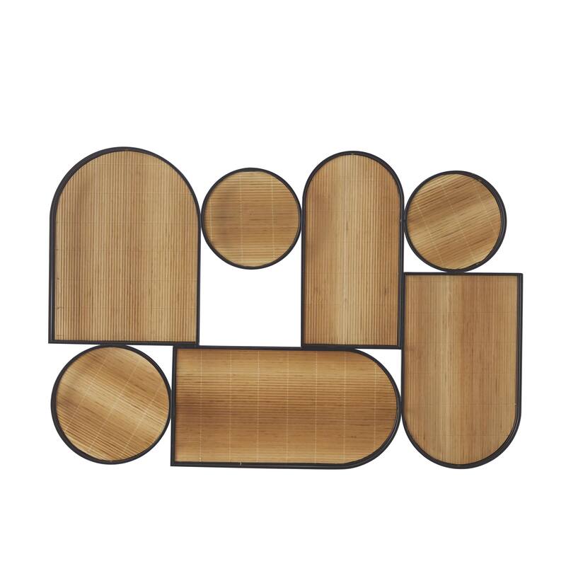 Bamboo Wood Geometric Shapes Wall Decor with Slatted Wood Design - Brown - Roche River Decor