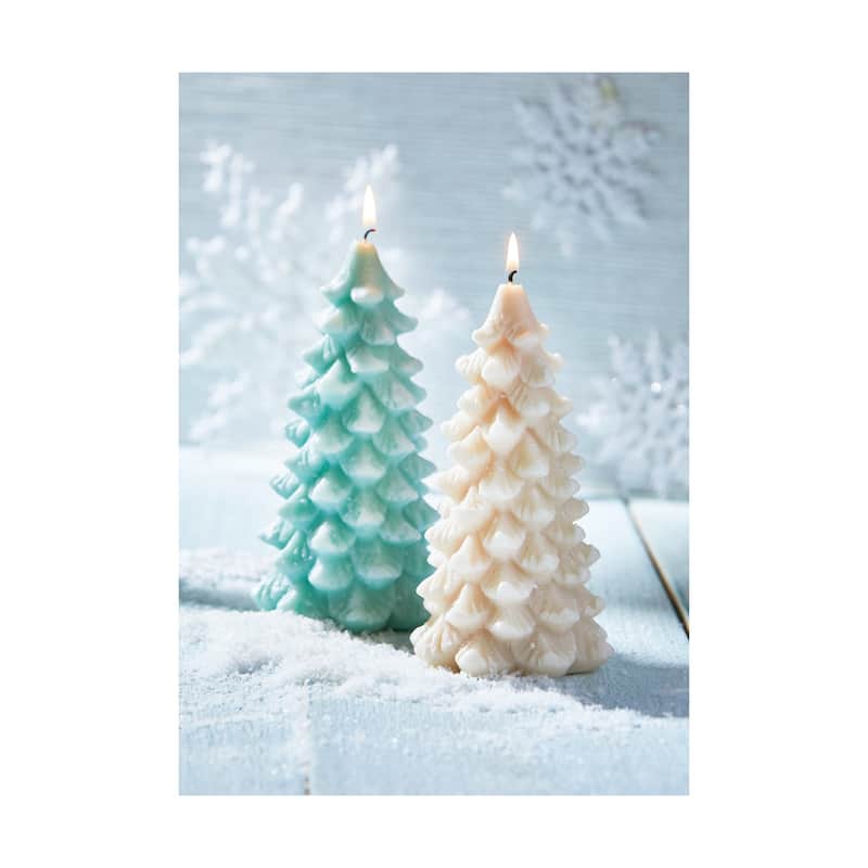 Frosted Pine Tree Blush Candle - Sculpted Paraffin Wax, 9hr Burn Time, 7.5" H x 4" D - Perfect for Christmas Decor