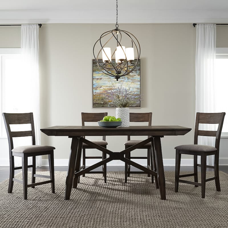 Double Bridge Dark Chestnut 6 Piece Gathering Table Set