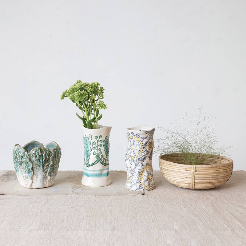 Embossed Stoneware Cabbage Planter with Reactive Glaze - 5.8"L x 5.6"W x 5.0"H