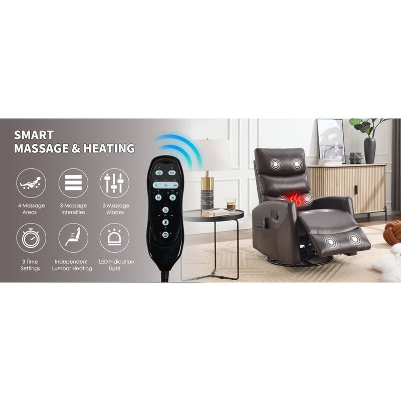 Roomfitters Manual Swivel Rocker Recliner Chair with Heat and Massage Fabric Glider Lounge Sofa for Living Room