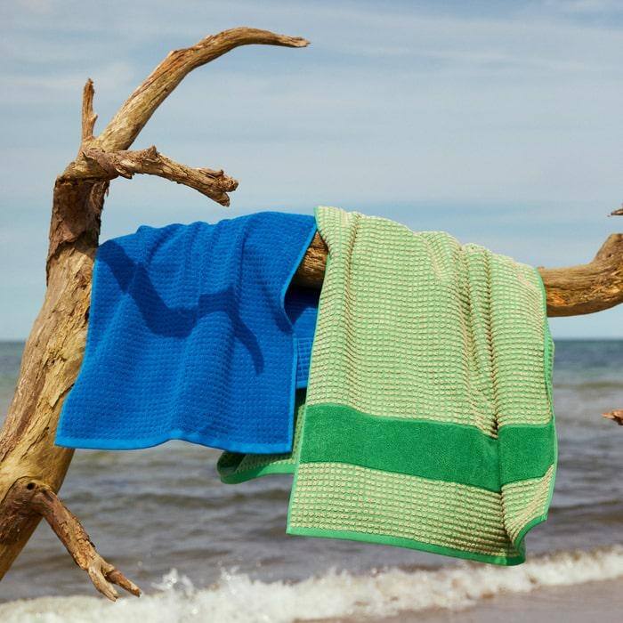 JUNA Check Towels, Green/Sand