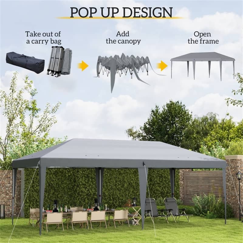 19.2' x 9.7' Large Outdoor Gazebo Pop-Up Canopy Shade with Adjustable Steel Frame and UV Protection - 19.2' L x 9.7' W