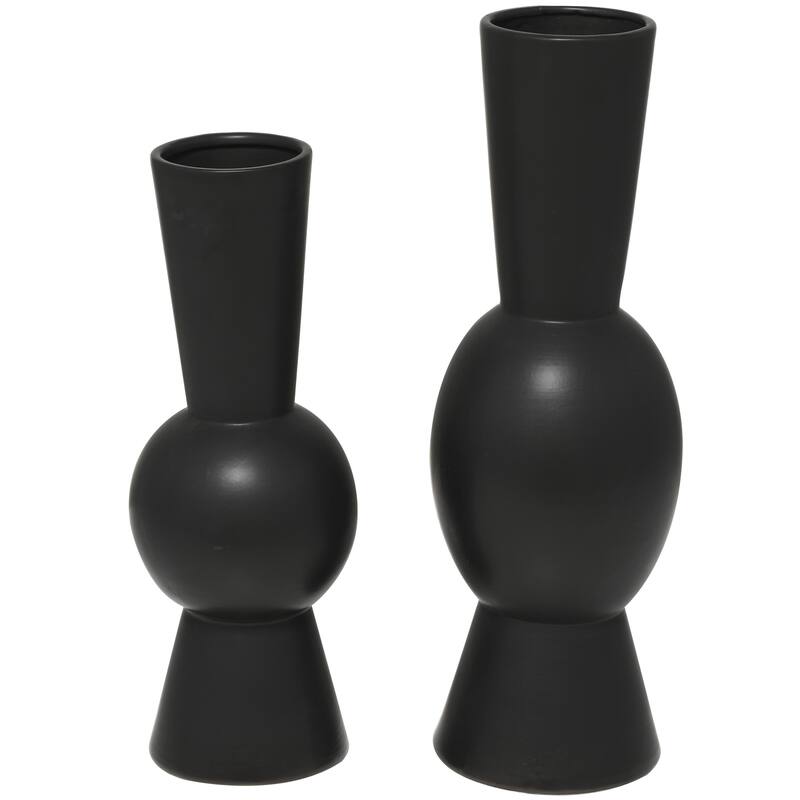 Ceramic Abstract Fluted Round Decorative Vase - Set of 2 White or Black - Roche River Decor