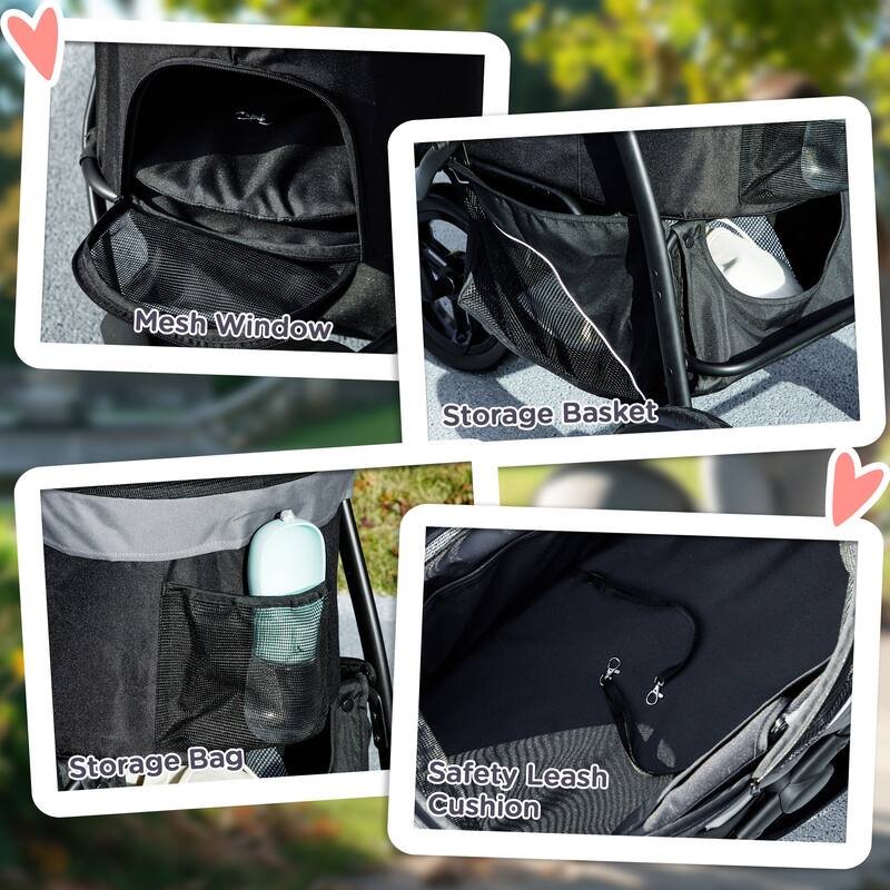 PawHut Pet Stroller for Small Dogs and Cats, 3 in 1 Dog Stroller Jogger with Detachable Carrier, Storage Basket, Gray