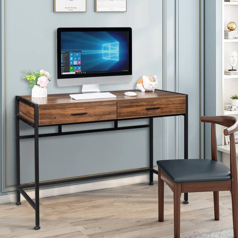 Home Computer DeskGaming Table With Shelves Brown - 10' x 14' - Brown