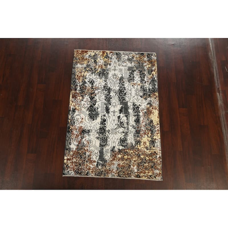 Modern Wool/ Silk Vegetable Dye Abstract Oriental Area Rug Handmade - 4'1" x 6'0"