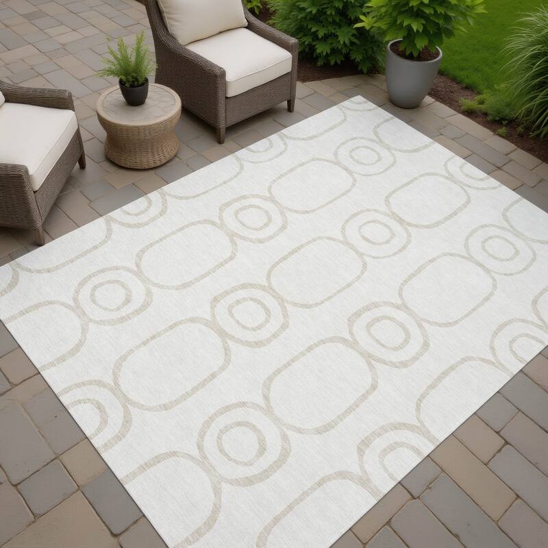 Machine Washable Indoor/ Outdoor Modern Vibe Chantille Rug - Ivory - 3' x 5'