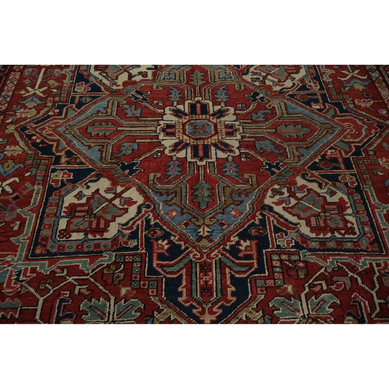Hand Knotted Oriental 100% Wool Carpet Traditional Medallion Red Heriz Area Rug - 10' 8'' X 7' 7''
