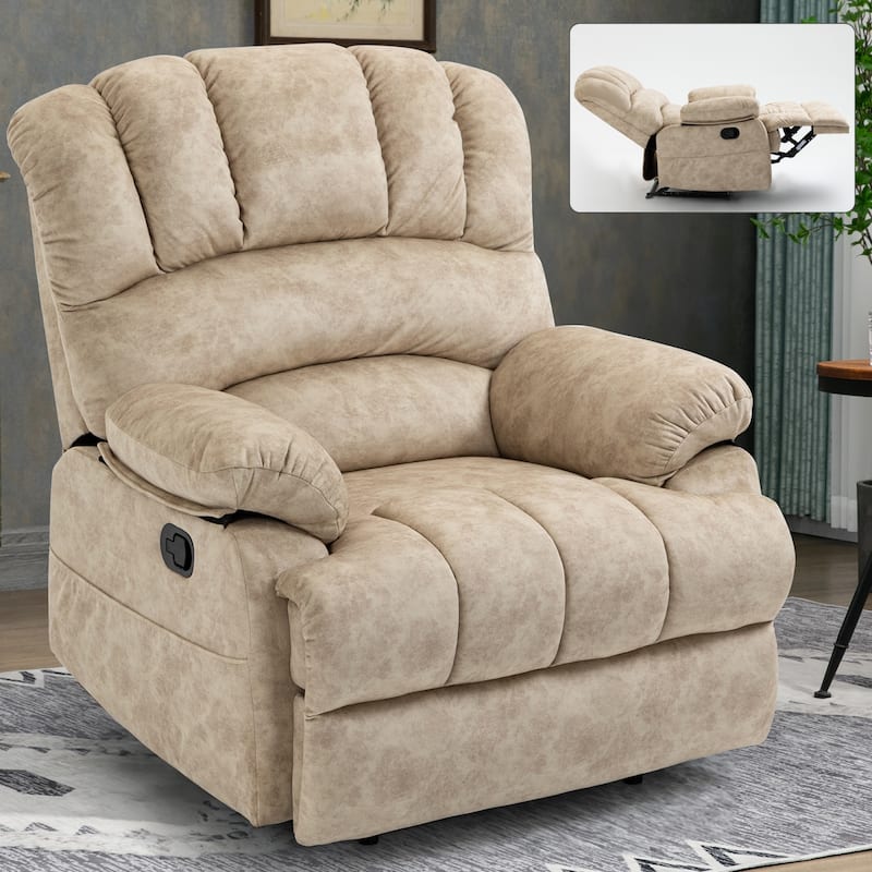 Roomfitters Oversized Manual Recliner Chair Padded Fabric Living Room Seating Ergonomic Lounge Sofa with Wide Armrests - Beige