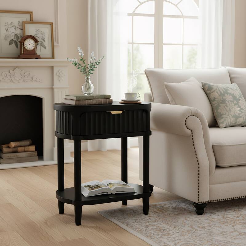 NightStand with Drawer - Modern Bedside Table with Open Shelf