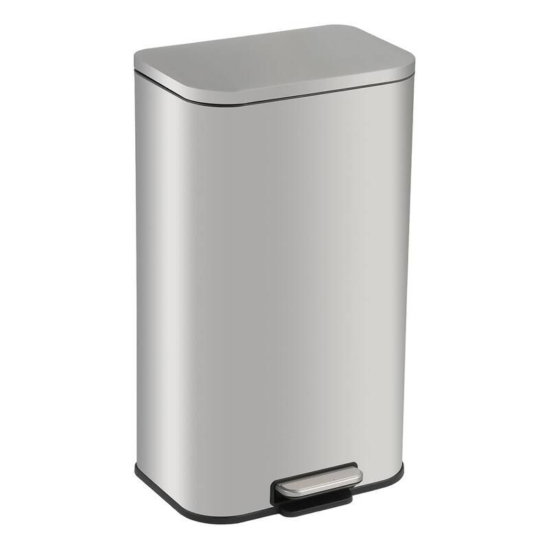 Brushed Stainless Steel Trash Can with Soft-Close Lid - Smudge-Resistant 3.2 to 13.2 Gallon - Silver