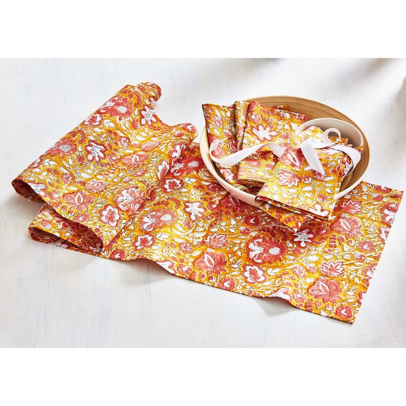 Mia Block Print Cotton Machine Washable Napkin Set of 4 - 20 x 20