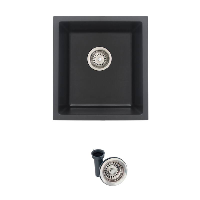 STYLISH 15.5 inches L x 17.5 inches W Dual Mount Single Bowl Composite Granite Kitchen Sink with Strainer - 15.5" x 17.5" x 8.5"