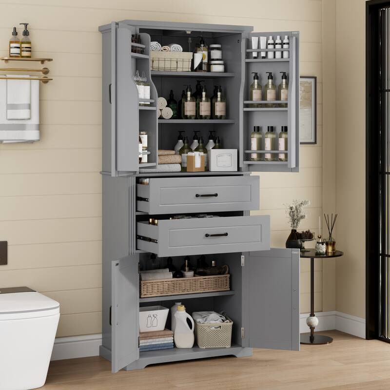 Multi-Functional Storage Cabinet - 2 Slide-Out Drawers, Adjustable Shelf, Kitchen/Bathroom/Living Room