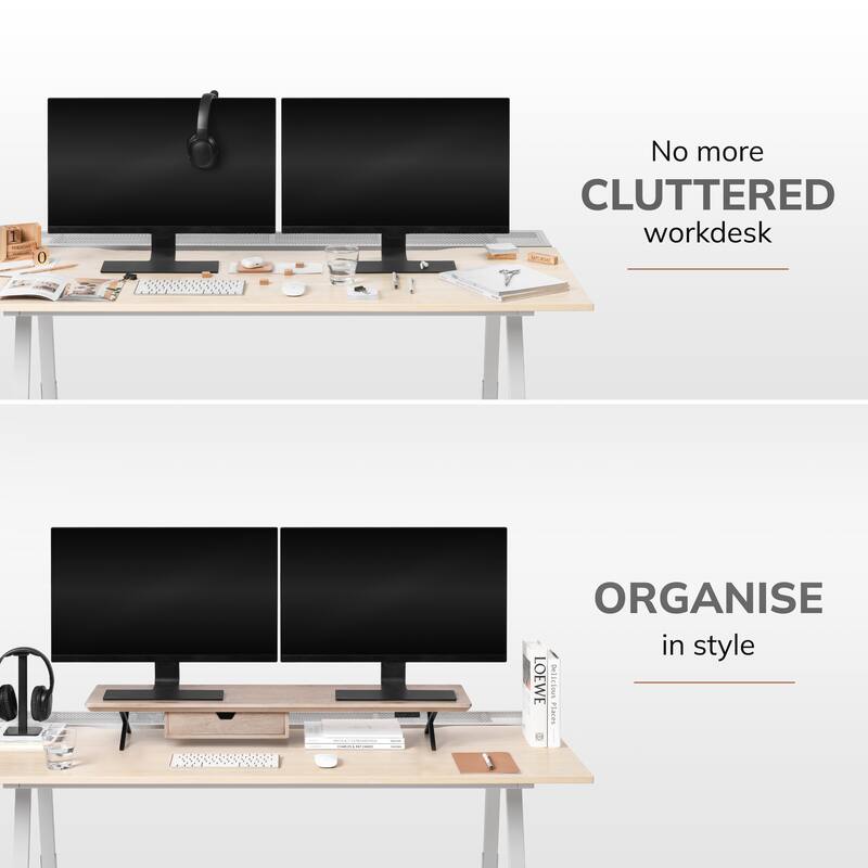 Jani Wood Monitor Stand Riser Desk - Ergonomic Design Stand, Desktop Organizer Table for Home, Office Workspace, Gaming Desk