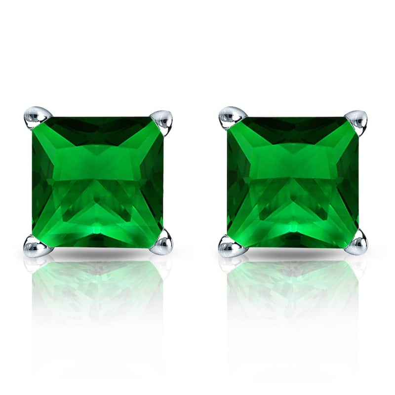 Auriya 14k Gold Lab Grown Gemstone Green Emerald Stud Earrings Princess 0.25 to 5.00 ct. tw. 4-Prong Basket Screw-Back