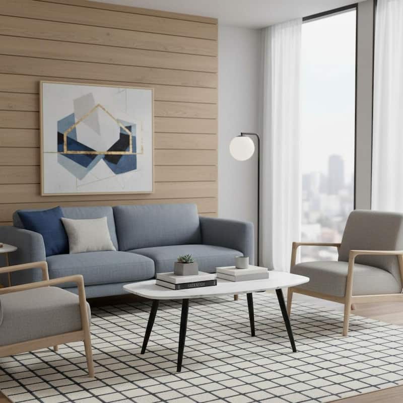 Homylin 43" Modern Faux Marble Coffee Table with Black Metal Legs