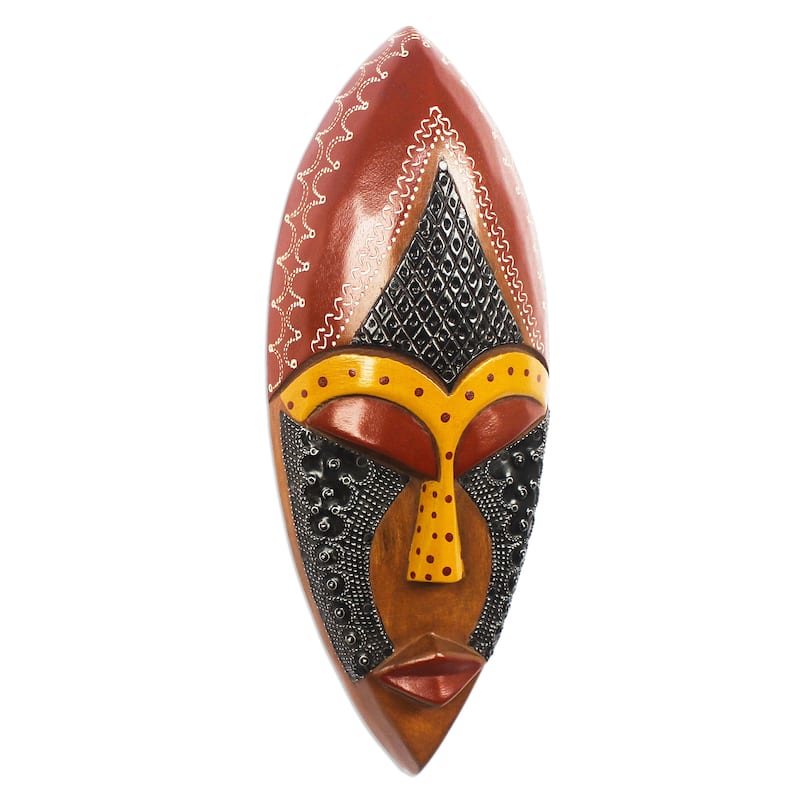 Novica Handmade Face Of Favor African Wood And Aluminum Mask