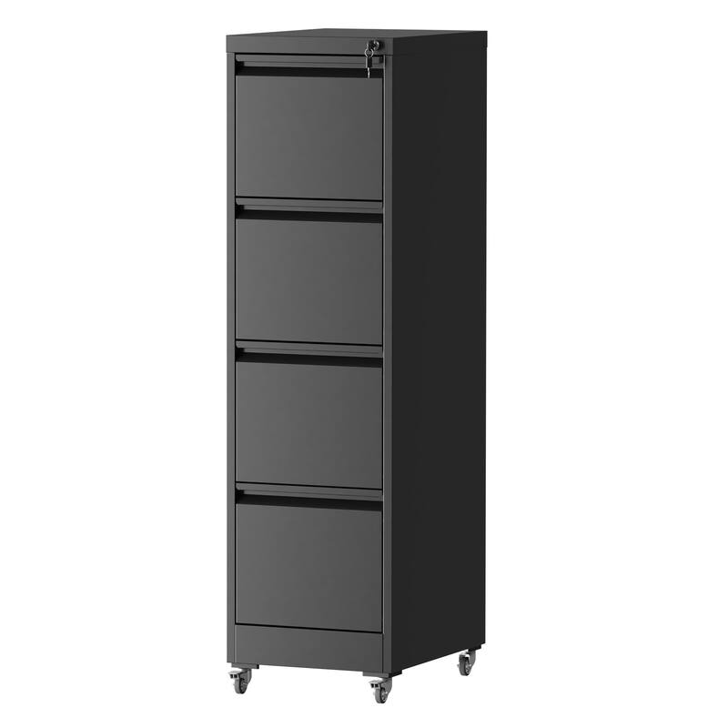 GDFStudio - Bexley 4-Drawer Locking Vertical File Cabinet with Wheels, Heavy-Duty Metal Storage