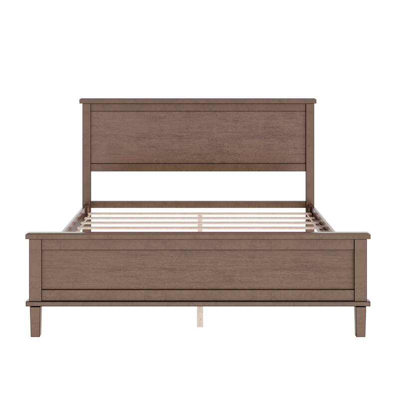 Wood Platform Bed with Headboard and Wood Slat Support