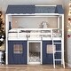 preview thumbnail 2 of 36, Playhouse Design Impression & Beautiful Full Size Bunk Wood House Bed with Elegant Windows, Sills and Tent