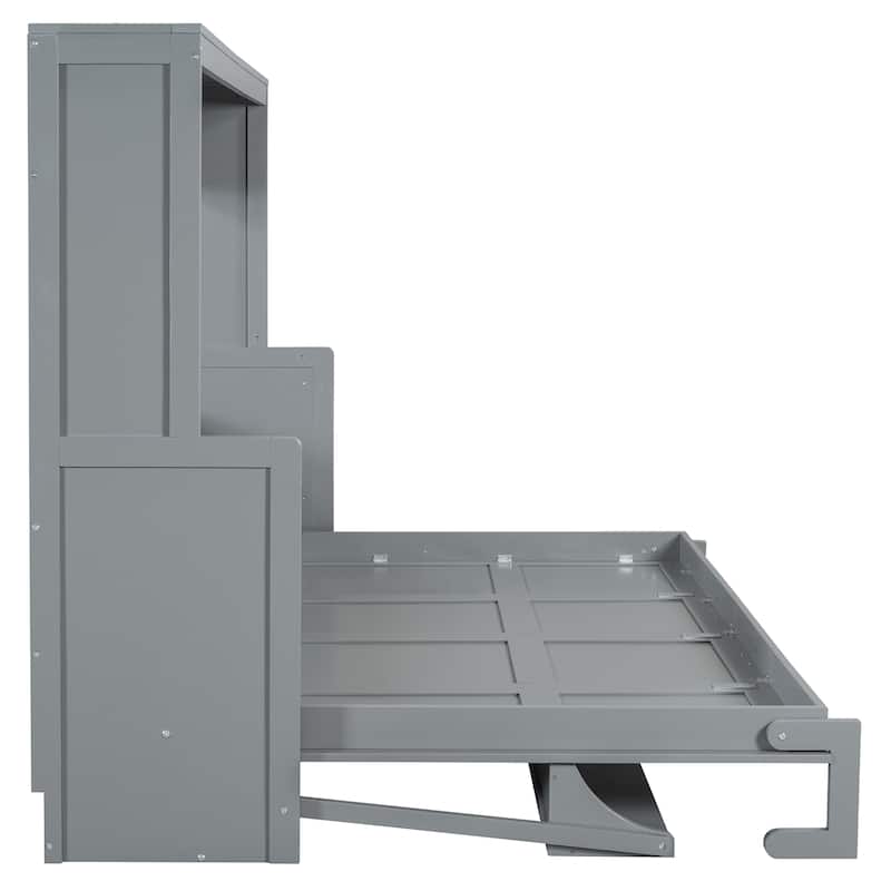Hydraulic Lift Murphy Bed with Built In Desk Design, Solid Pine Wood Wall Platform Bed, Full/Queen Size