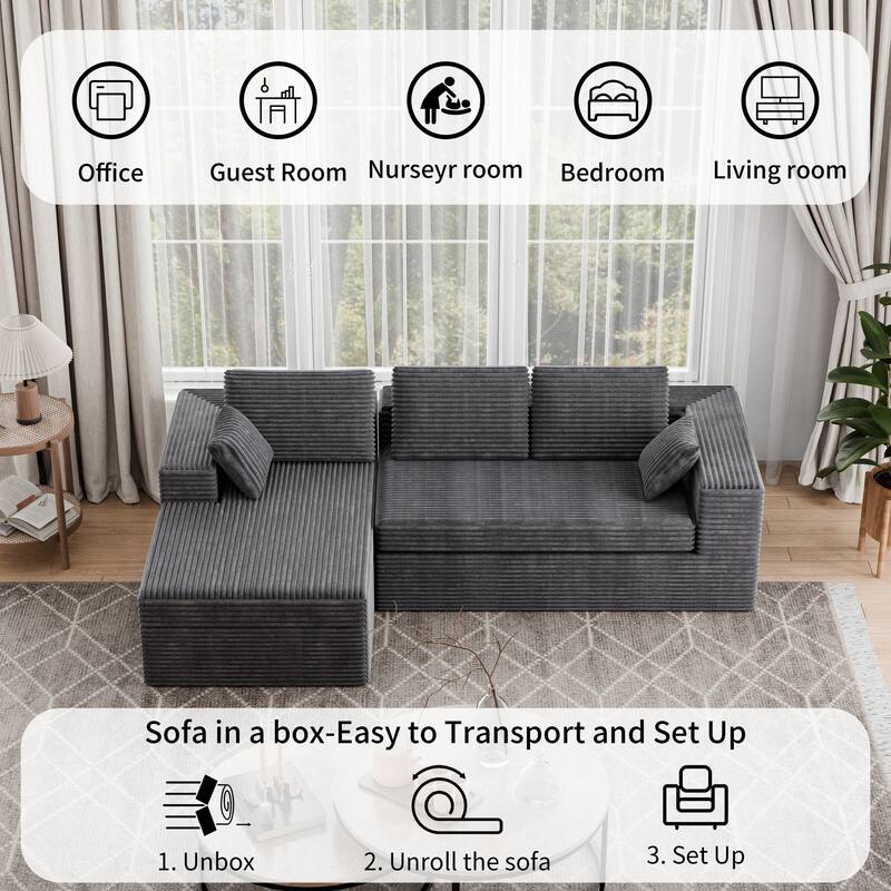 Modland 108" Boneless Cloud Couch, Modular L-Shaped Sectional Sofa, No Assembly, Corduroy