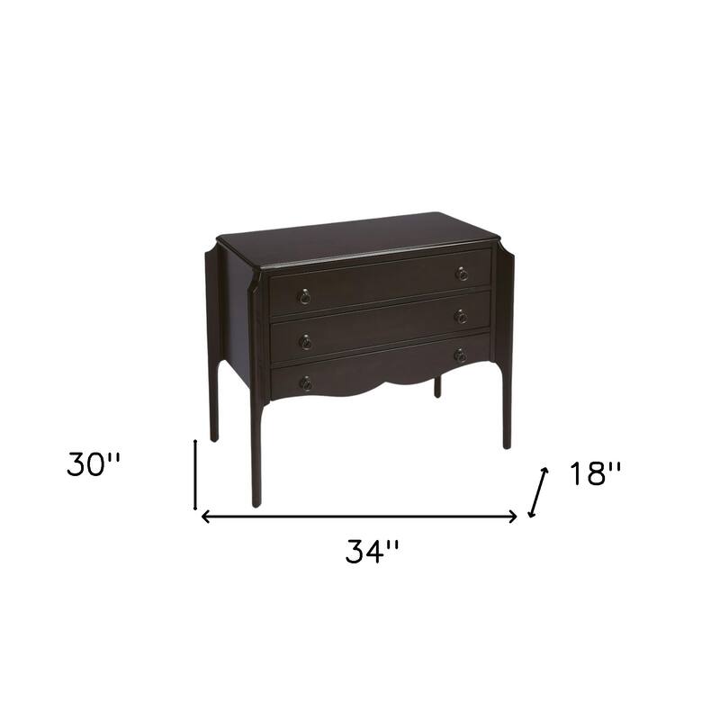 HomeRoots 34" Dark Brown Solid Wood Three Drawer Dresser