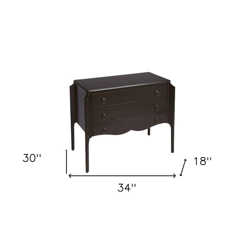 HomeRoots 34" Dark Brown Solid Wood Three Drawer Dresser