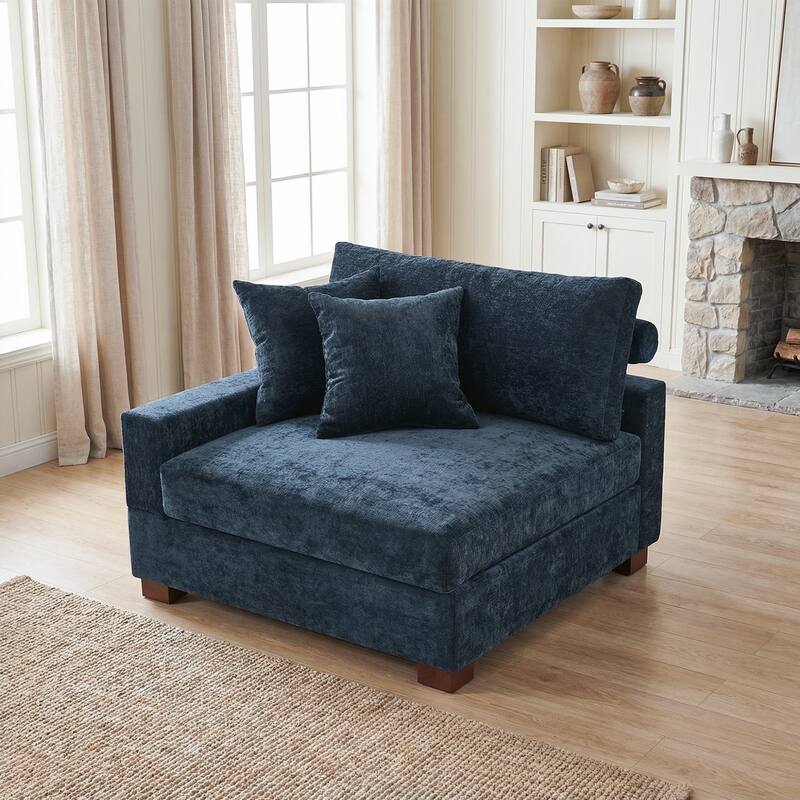 Plush Chenille Single Modular Sectional Sofa Chaise with Pillows