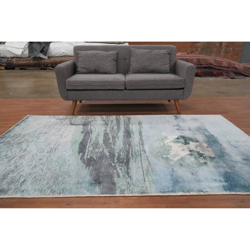 Hand Knotted Oriental Viscose Silk Carpet Modern Pictorial Multi-Colored Abstract Area Rug - 7' 10'' X 5' 1''