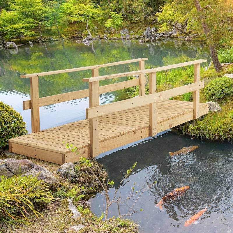 Wooden Garden Bridge with Safety Rails Backyard Footbridge
