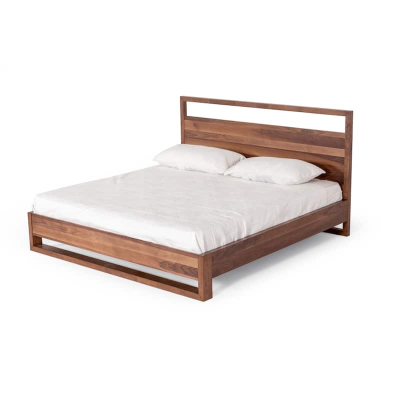 Lena California King Size Platform Bed, Open Panel Headboard, Walnut Brown