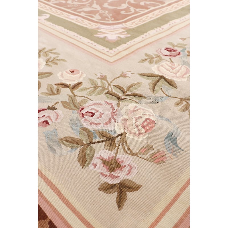 Pasargad Home Abusson Hand-Knotted Wool L.Brown Area Rug - 9' 2" X 11' 10''