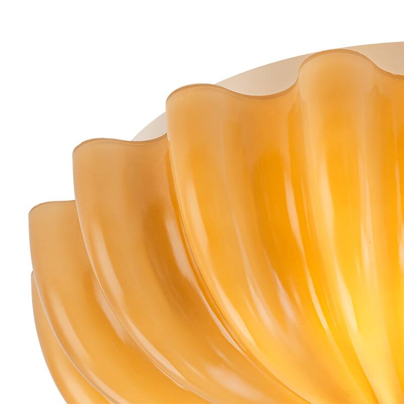 Caramel Brown Art Glass Flower Scalloped Round Ceiling Light - 11.8 Inches