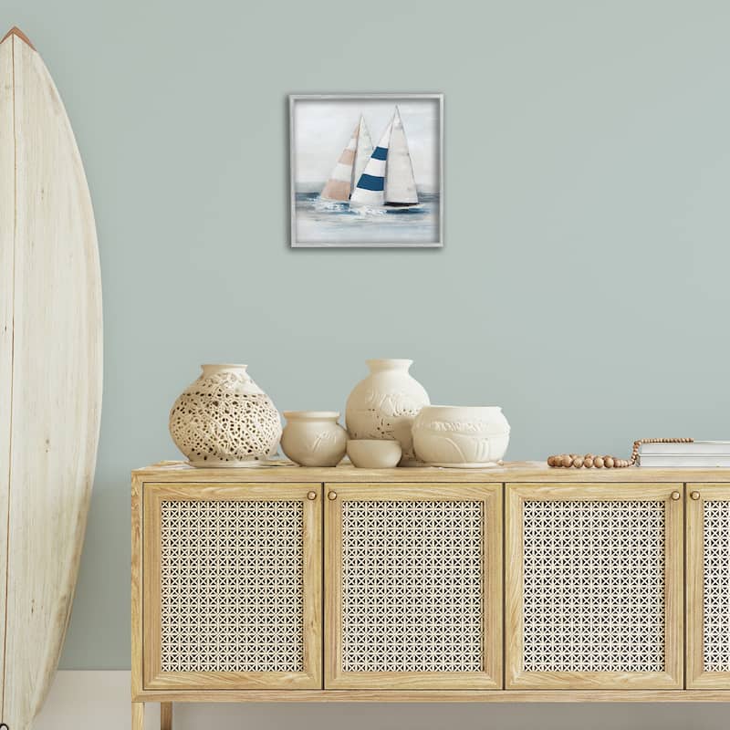 Stupell Striped Sailboat Duo Framed Giclee Art Design By Sally Swatland