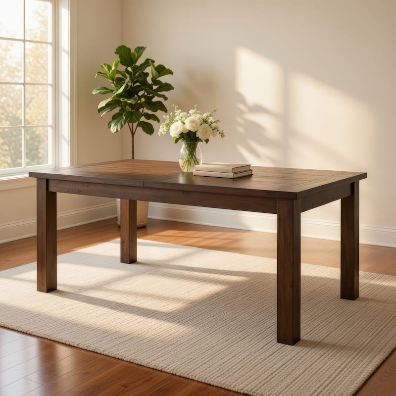 Rick Dining Table, 79 Inch Rectangular Top, Natural Brown Rubberwood
